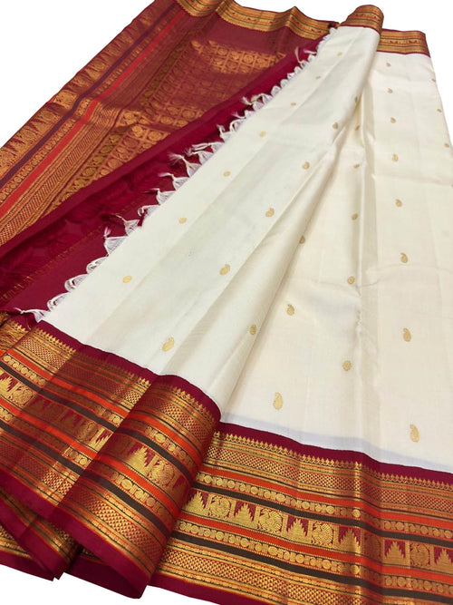 Off White Handloom Kanjeevaram Pure Silk Saree