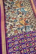 Off White Kalamkari Hand Painted Ikat Kanjeevaram Pure Silk Saree