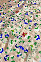 Off White Paithani Silk Peacock & Flower Design Fabric