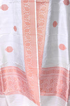Off White Pure Katan Silk Banarasi Handloom Booti Design Handloom Dupatta
