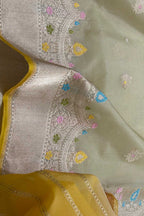Off White Pure Kora Tissue Banarasi Handloom Meenakari Weaved Saree
