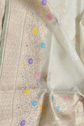 Off White Pure Kora Tissue Banarasi Handloom Meenakari Weaved Saree