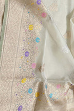 Off White Pure Kora Tissue Banarasi Handloom Meenakari Weaved Saree