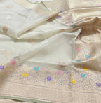 Off White Pure Kora Tissue Banarasi Handloom Meenakari Weaved Saree