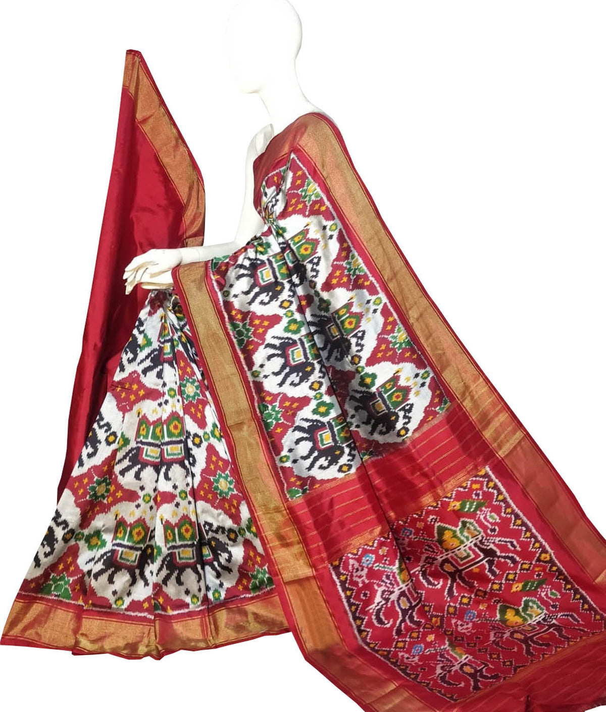 Off White Pure Silk Pochampalli Ikat Handloom Saree