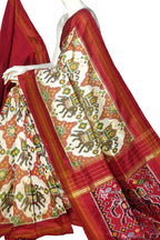 Off White Pure Silk Pochampalli Ikat Handloom Saree