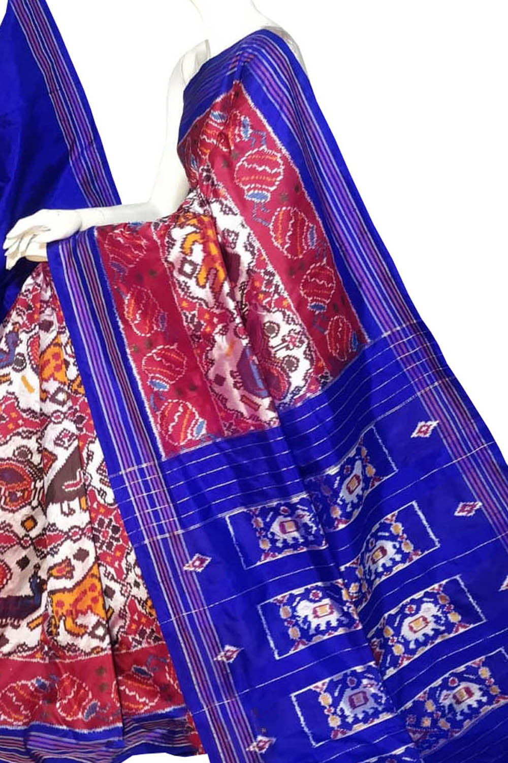 Off White Pure Silk Pochampalli Ikat Handloom Saree