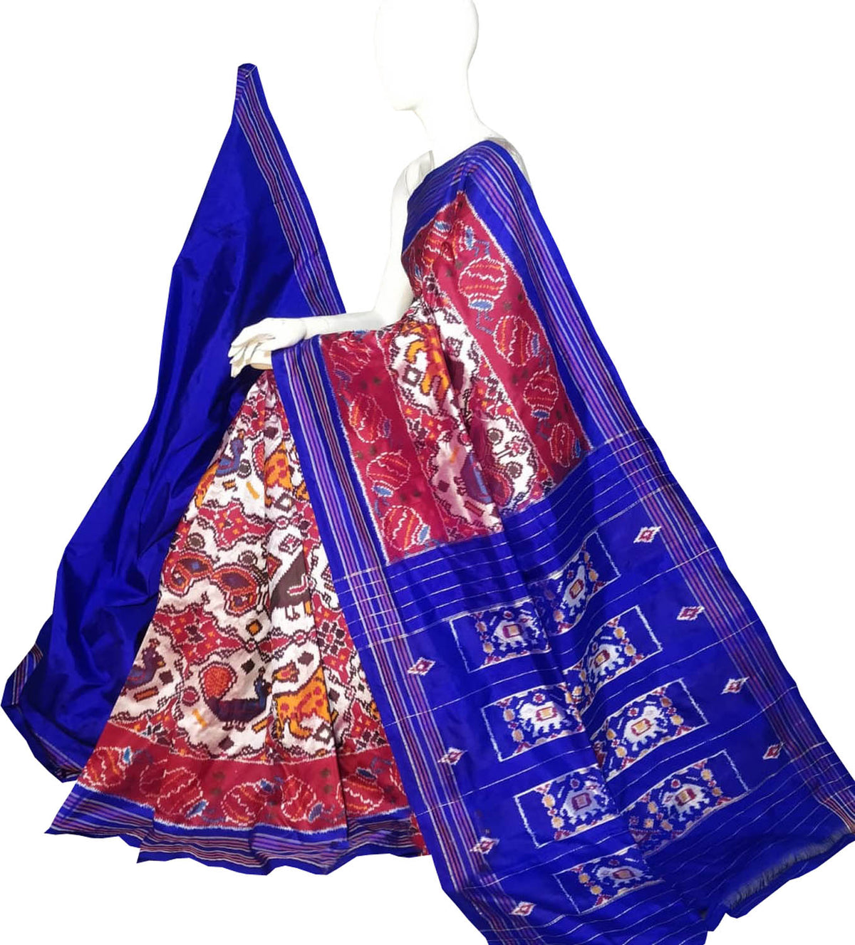 Off White Pure Silk Pochampalli Ikat Handloom Saree