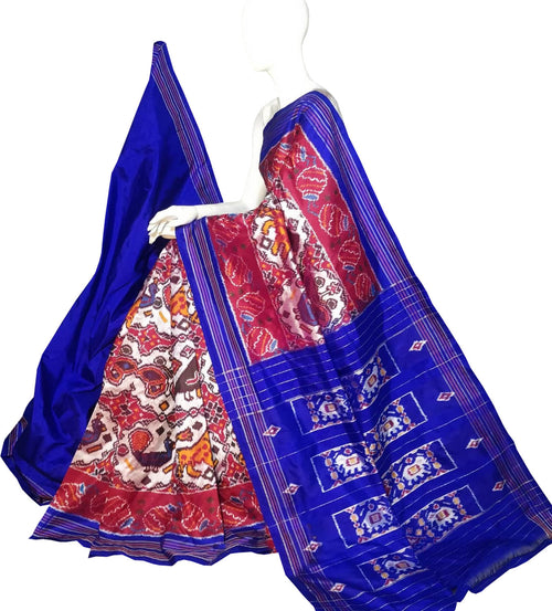 Off White Pure Silk Pochampalli Ikat Handloom Saree