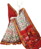 Off White Pure Silk Pochampalli Ikat Handloom Saree