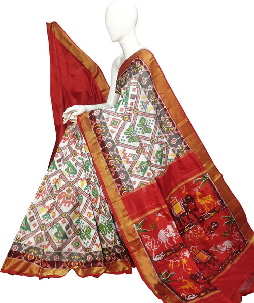 Off White Pure Silk Pochampalli Ikat Handloom Saree