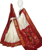 Off White Pure Silk Pochampalli Ikat Handloom Saree