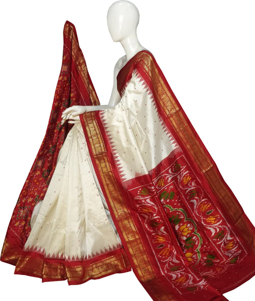Off White Pure Silk Pochampalli Ikat Handloom Saree
