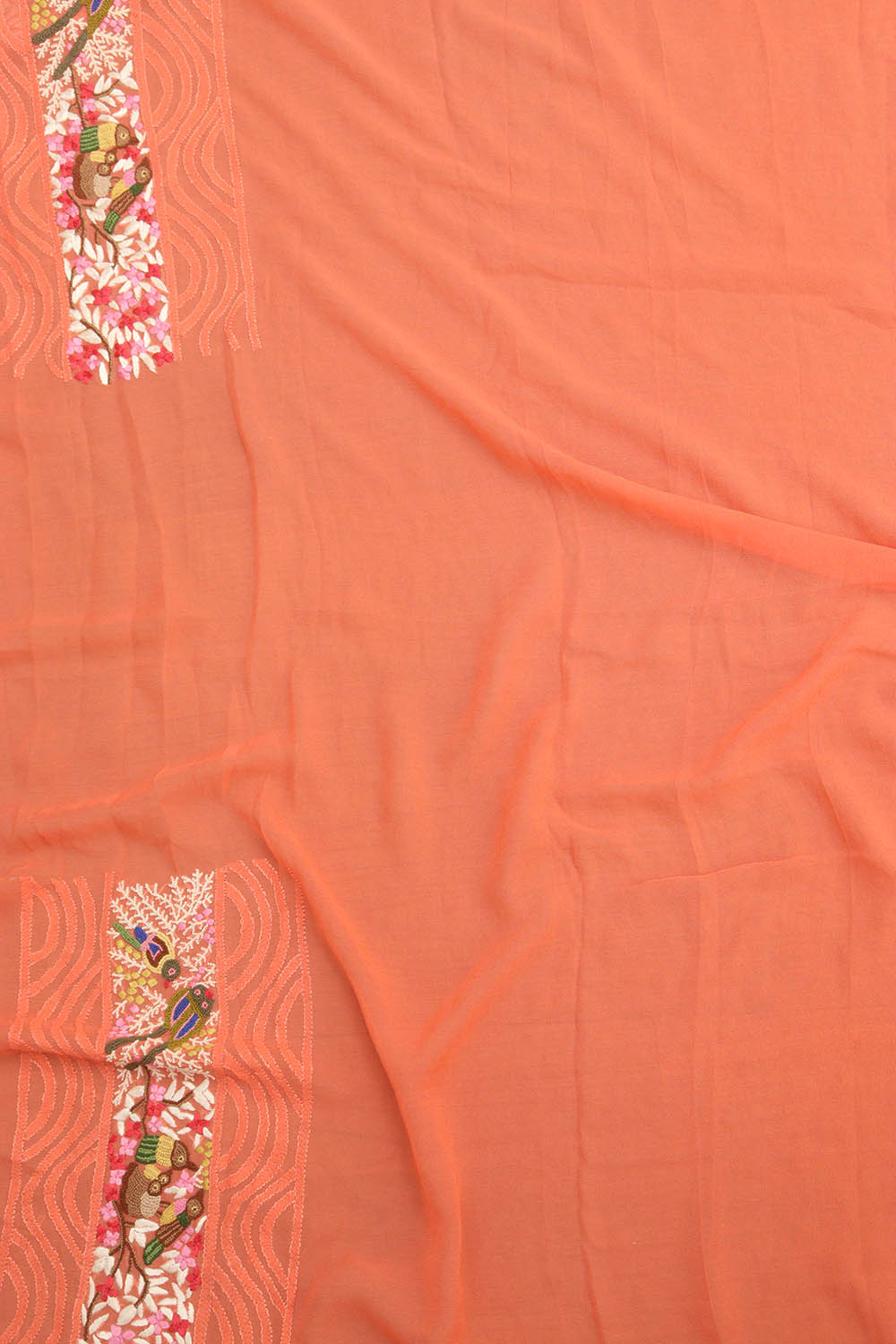 Orange Hand Embroidered Parsi Gara Pure Georgette with French Knot Work Saree - Luxurion World