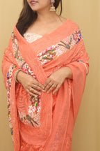 Orange Hand Embroidered Parsi Gara Pure Georgette with French Knot Work Saree - Luxurion World