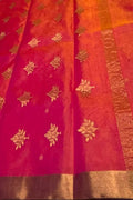 Orange And Pink Chanderi Handloom Pure Katan Silk Saree