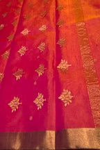 Orange And Pink Chanderi Handloom Pure Katan Silk Saree