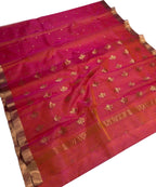 Orange And Pink Chanderi Handloom Pure Katan Silk Saree