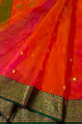 Orange And Pink Chanderi Handloom Pure Katan Silk Saree