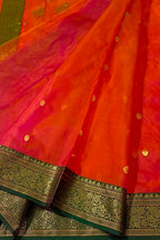 Orange And Pink Chanderi Handloom Pure Katan Silk Saree