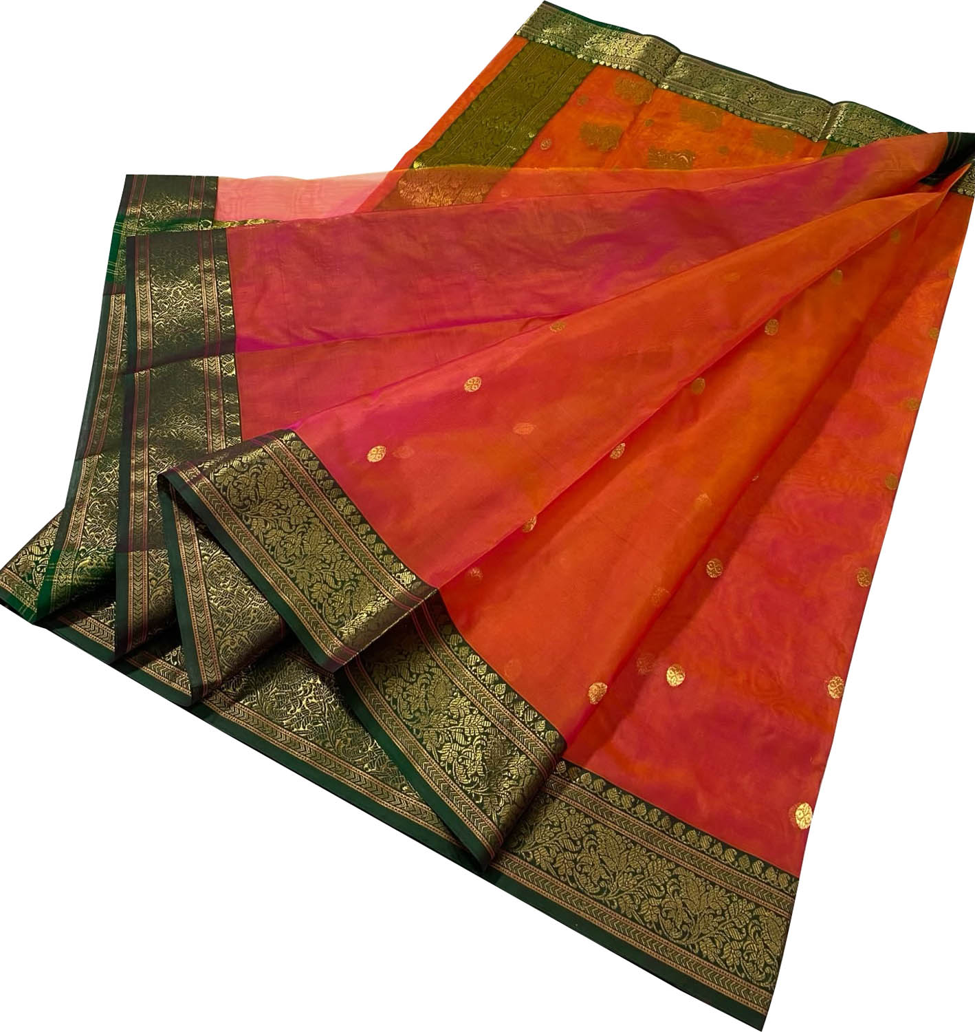 Orange And Pink Chanderi Handloom Pure Katan Silk Saree