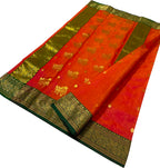 Orange And Pink Chanderi Handloom Pure Katan Silk Saree