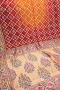 Orange And Red Banarasi Bandhani Pure Georgette Tilfi Zari Saree