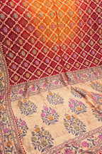 Orange And Red Banarasi Bandhani Pure Georgette Tilfi Zari Saree