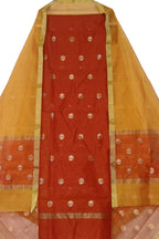 Orange And Yellow Chanderi Handloom Cotton Silk Two Piece Unstitched Suit Set