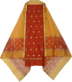Orange And Yellow Chanderi Handloom Cotton Silk Two Piece Unstitched Suit Set