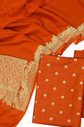 Orange Banarasi Handloom Moonga Silk Unstitched Suit With Georgette Dupatta