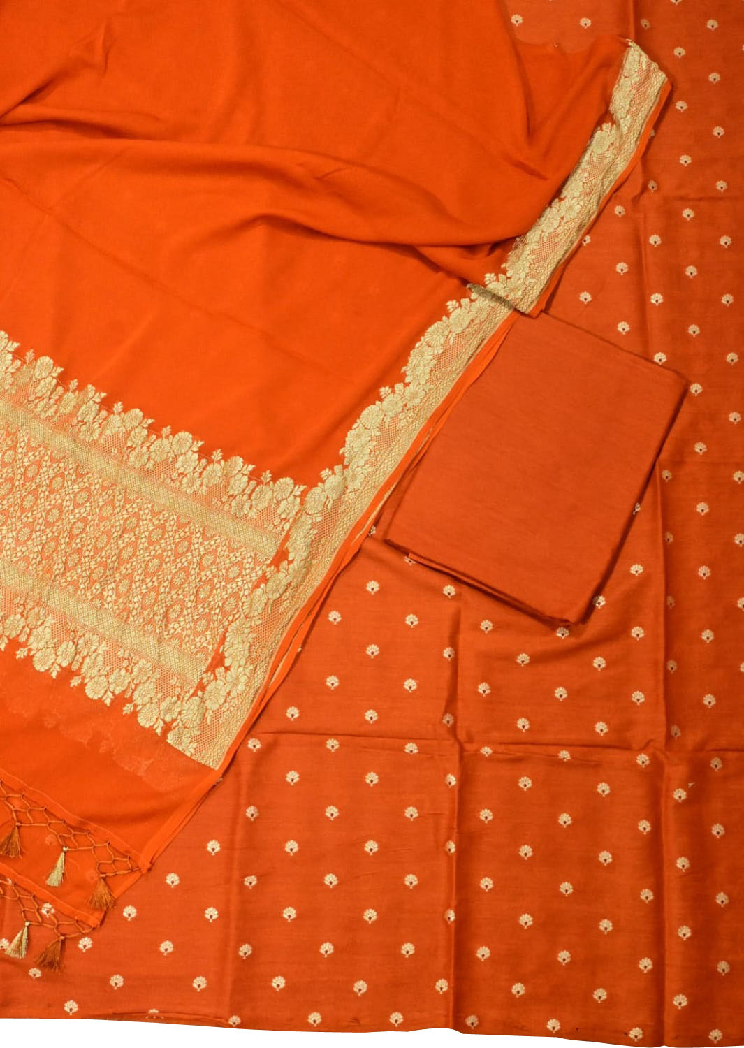Orange Banarasi Handloom Moonga Silk Unstitched Suit With Georgette Dupatta
