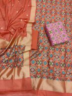 Orange Banarasi Semi Cotton Three Piece Unstitched Suit Set