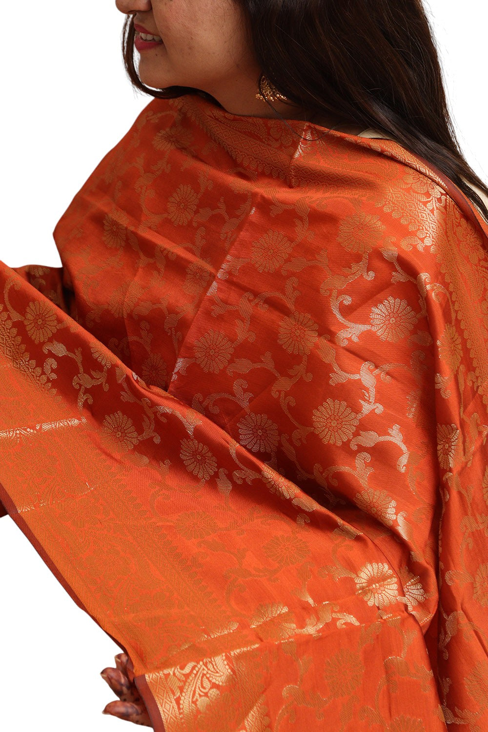Elegant Orange Banarasi Silk Dupatta - with a beautifully handcrafted matching tassel - Luxurion World