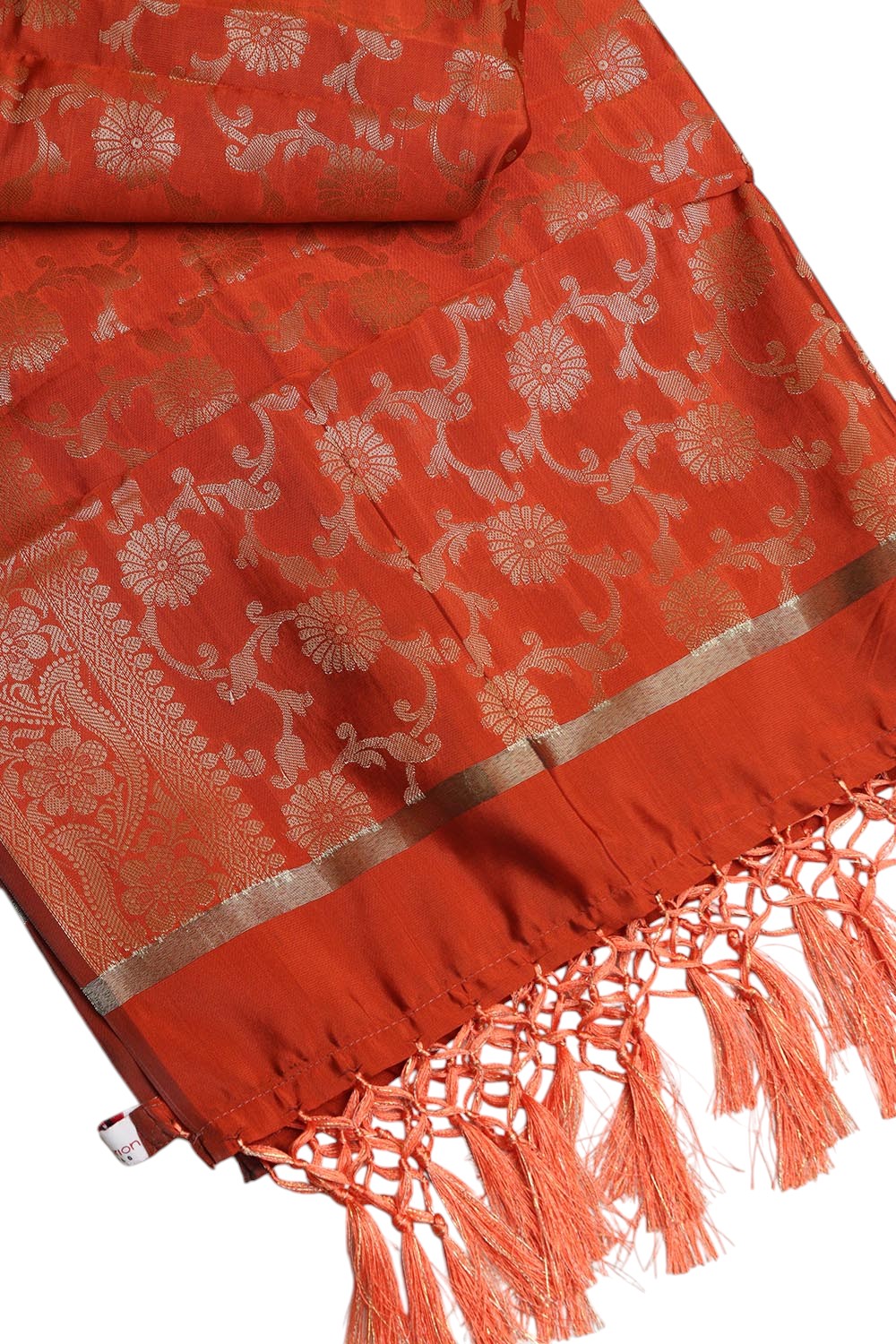 Elegant Orange Banarasi Silk Dupatta - with a beautifully handcrafted matching tassel - Luxurion World