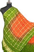 Orange Bandhani Gajji Silk Checks Design Dupatta