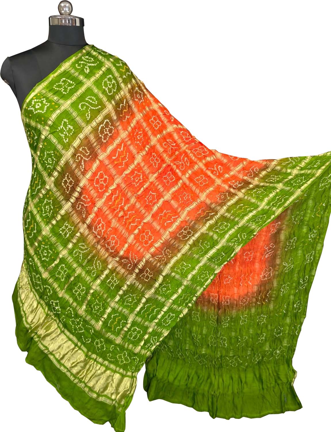Orange Bandhani Gajji Silk Checks Design Dupatta