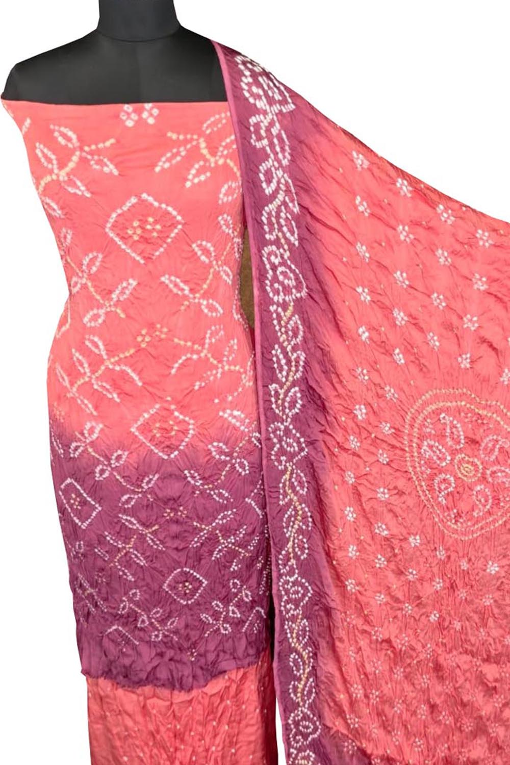 Orange Bandhani Modak Silk Three Piece Unstitched Suit Set