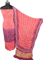 Orange Bandhani Modak Silk Three Piece Unstitched Suit Set