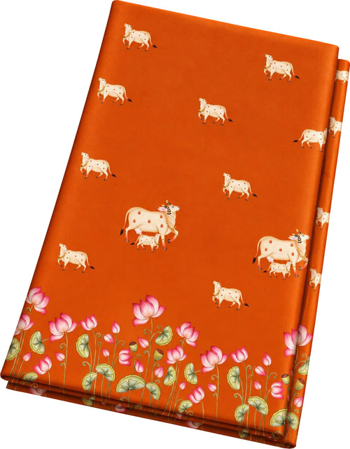 Orange Digital Pichwai Printed Modal Satin Fabric