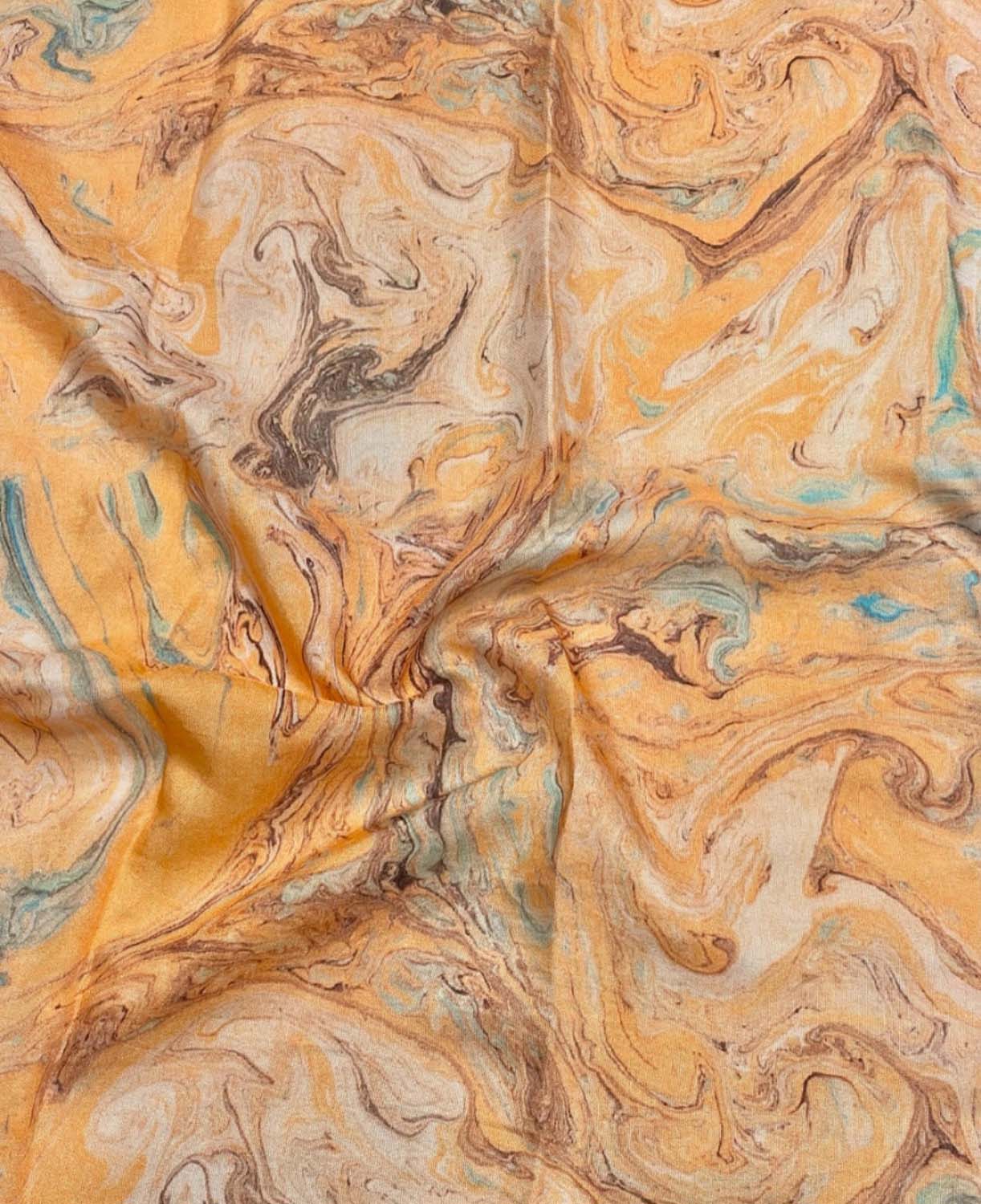 Orange Digital Printed Muslin Fabric Ethnic Dress Material