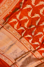 Orange Handloom Banarasi Katan Silk Meenakari Figure Work Saree
