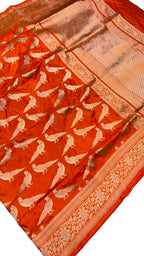 Orange Handloom Banarasi Katan Silk Meenakari Figure Work Saree