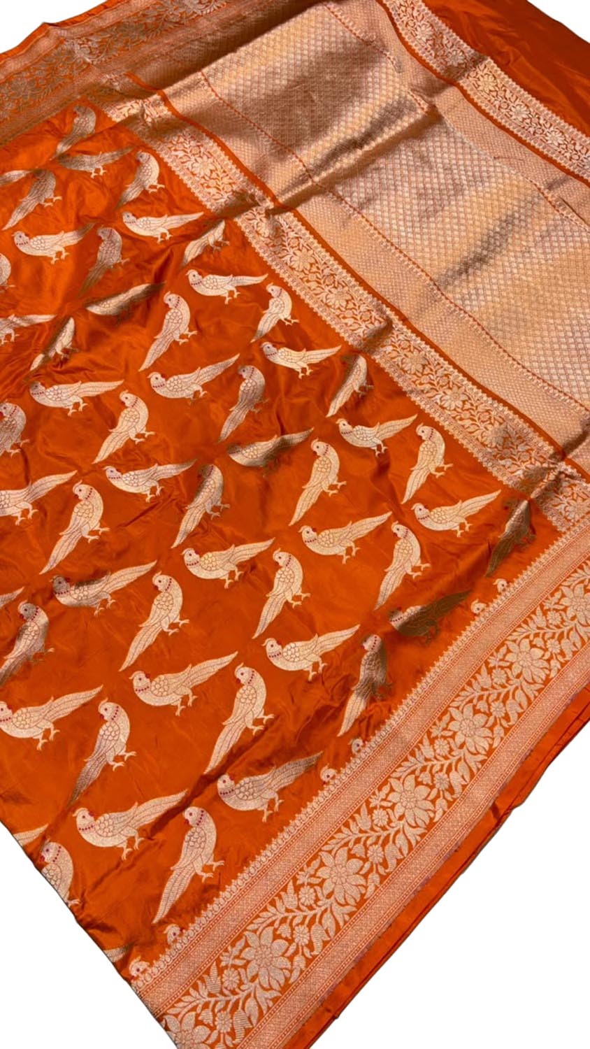 Orange Handloom Banarasi Katan Silk Meenakari Figure Work Saree