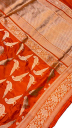 Orange Handloom Banarasi Katan Silk Meenakari Figure Work Saree