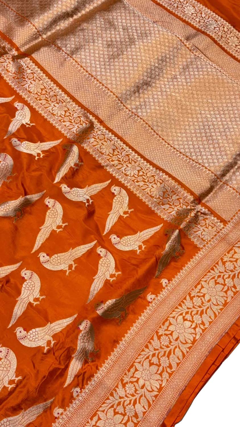 Orange Handloom Banarasi Katan Silk Meenakari Figure Work Saree