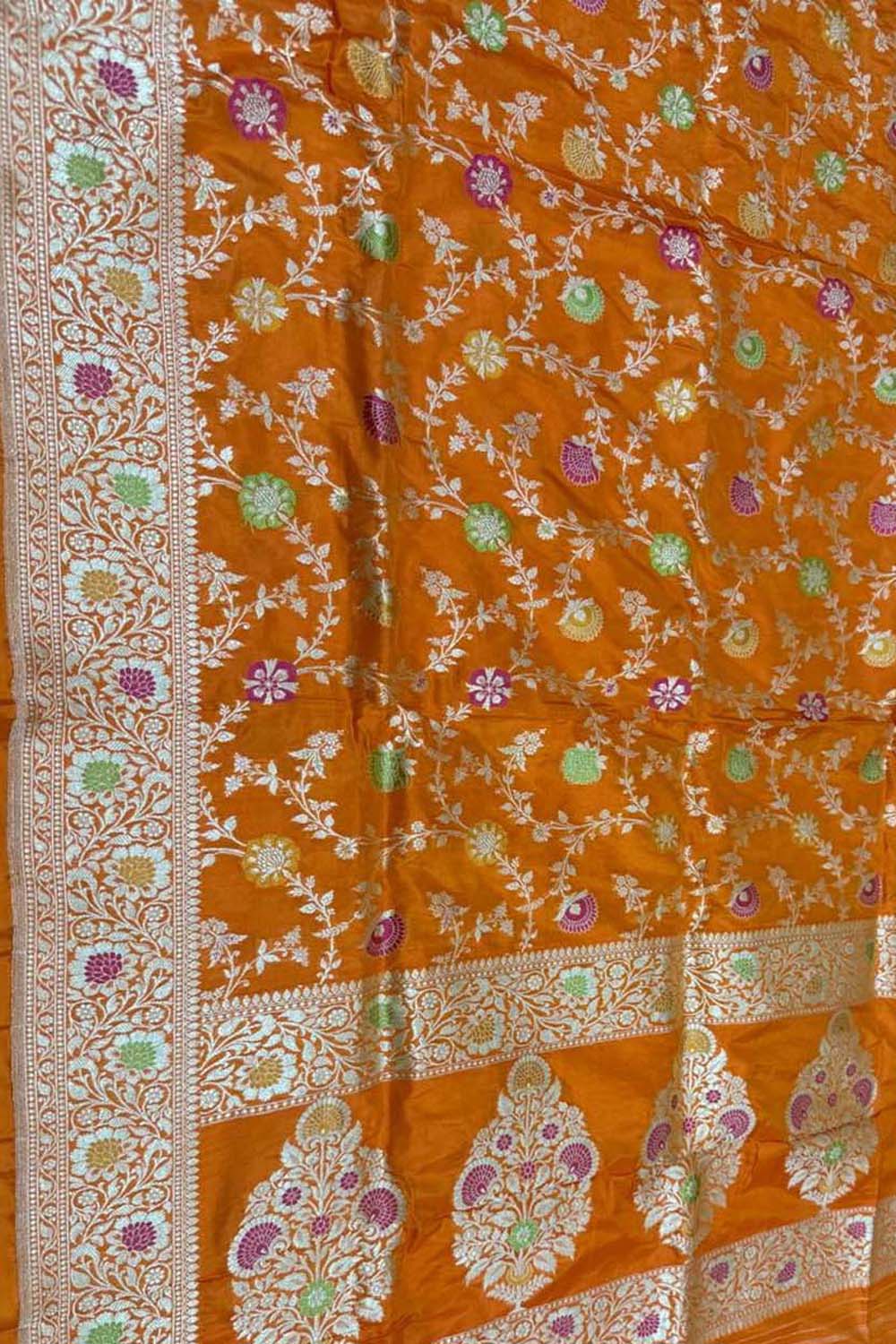Orange Banarasi Katan Silk Dupatta Handloom Woven Festive