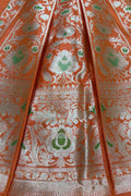 Orange Handloom Banarasi Pure Katan Silk Unstitched Lehenga Set