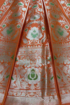 Orange Handloom Banarasi Pure Katan Silk Unstitched Lehenga Set