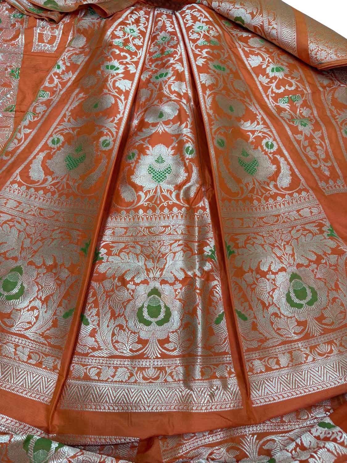 Orange Handloom Banarasi Pure Katan Silk Unstitched Lehenga Set